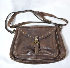 Patricia Nash Crossbody Bag Studded Brown Leather Cowboy Western Boho Flap 