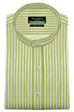 Mens Grandad Band China Mandarin Collar Olive Stripes Formal Everyday Wear Shirt