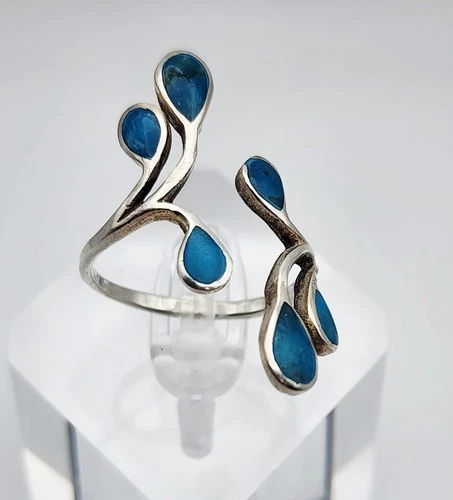 Vintage Stirling Silver Turquoise Bypass Ring Size 8.5