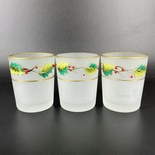 Frosted Glass Holly Berries Votive Candle Holders Christmas Set of 3