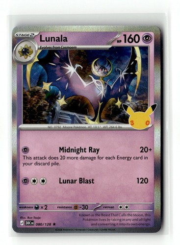 Lunala 80/128 30th Celebration Rare Holo 2026 Pokemon NM