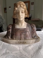 Alabaster Bust of Laura with Headdress Sculpture Heavy Marble Italy