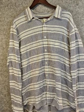 American Eagle Seriously Soft Linen Shirt Mens 2XL Button Up Long Sleeve Stripe