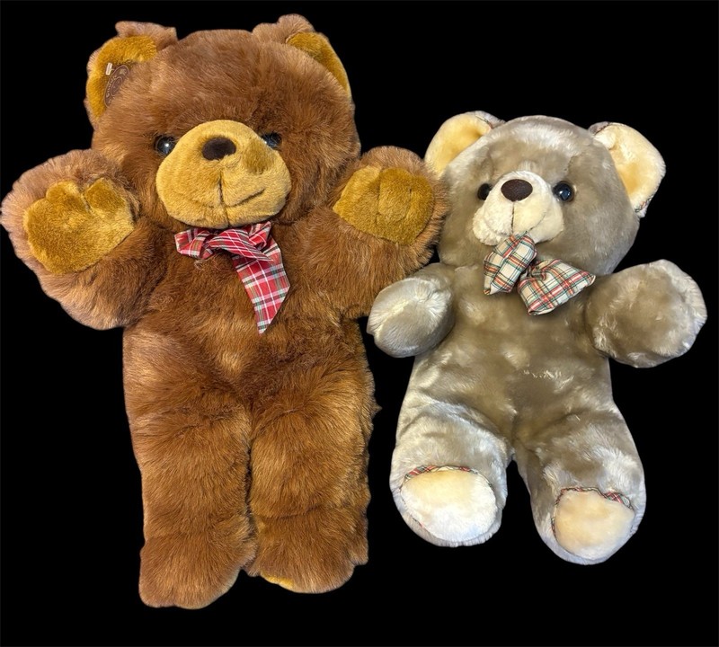 Pair Adorable Stuffed Teddy Bears Soft CUDDLE WIT Brown Plush  Bow tie 19” 15”