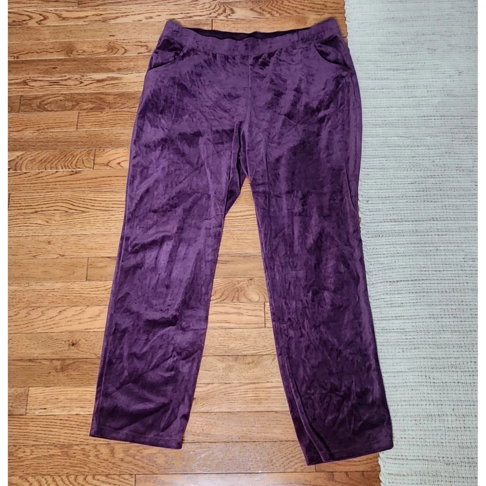 Denim & Co Conjunto de Traje de Pista de Terciopelo XL Púrpura Pullover Top Pantalones de Salón Y2K Foto 4 de 4