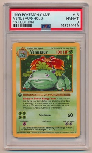 PSA 8 Pokemon Base Set 1st Edition Holo Rare Venusaur 15/102 NM/MINT Condition!!
