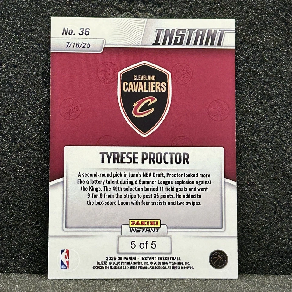 Tyrese Proctor /5 Lightning Rookie Card SSP 2025-26 Panini Instant #36 - Image 4 of 4