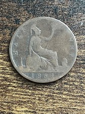 1861 Great Britain UK Half 1/2 Penny Rare Actual Coin TB9654*