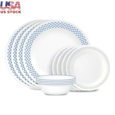 12pc Vintage Dinnerware Set Stackable Vitrelle Glass Dishwasher Microwave Safe