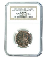 1808 10 Cash Shipwreck Coin Admiral Gardner Copper NGC | Maritime History MG