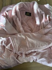 Minky Couture Designer Robe Pink Plush Fur Trim Open Front Womens Sm NO BELT