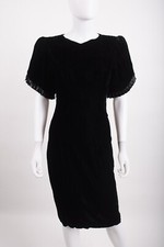 Vintage 80s Kwai Womens Dress Sz 4 Black Sheath Crushed Velvet Cocktail Evening