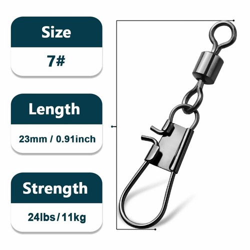 9KM Interlock Snap Rolling Swivel 50Pcs Stainless Steel Fishing Cross Lock Snaps - Picture 10 of 22
