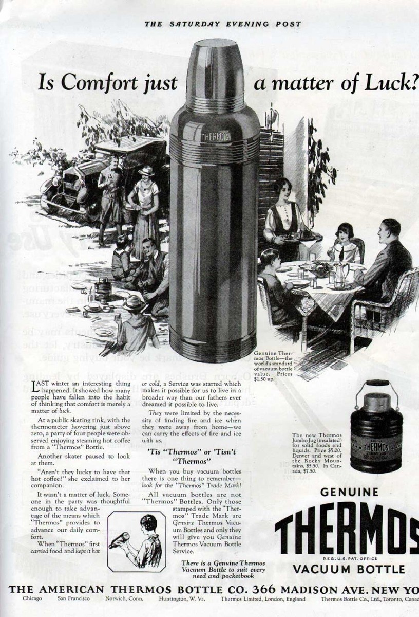 1925 AMERICAN THERMOS VACUUM INSULATED BOTTLE OUTDOOR CAMP FISH