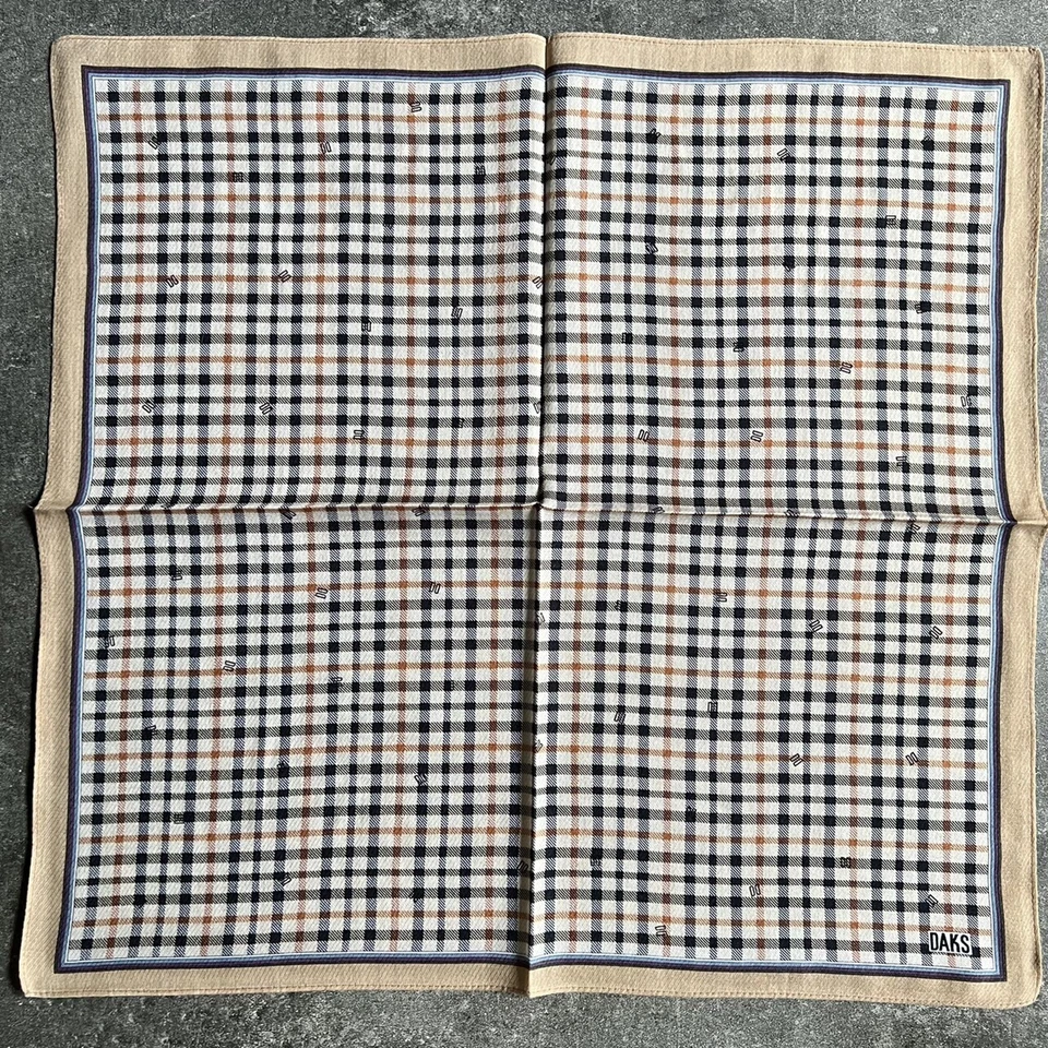 PAÑUELO VINTAGE HOMBRE BOLSILLO CUADRADO MARRÓN CUADROS ALGODÓN 19" B0204 Foto 2 de 3