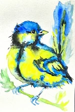Blue tit bird art,original Watercolor painting signed,nature lover unique gift 
