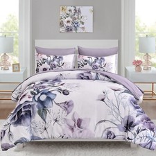 Luxudecor Floral Comforter Set Queen Size 7 Piece, Purple Flower Bed in a Bag...