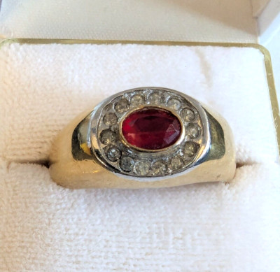 Ge Rings Man Mens 14k GE Espo Red Stone With Faux Diamonds Ring Size 12 1/2 | eBay