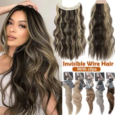16"-24" Secret Wire Clip In Hair Extension Elastic Band Miracle Ring Thick Wavy