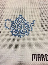Marcy Blue White Teapot 13 Count Handpanted Needlepoint Canvas
