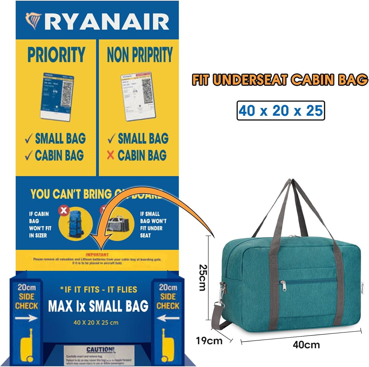Flintronic Bagaglio A Mano 40x20x25 Ryanair Borsone Da Viaggio