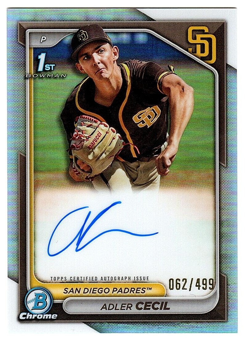 Adler Cecil 2024 Bowman Chrome Prospect Refractor 1st AUTO 62/499
