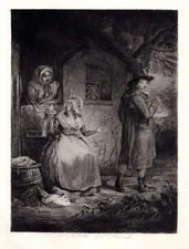 Impressive 1800s GEORGE MORLAND Etching "Going to the Fair" Framed Signed COA