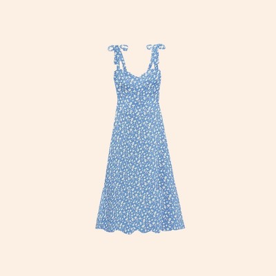 NWT $278 Reformation Nikita Dress Marie Blue Floral Ruffle Midi Tie Plus ES 18