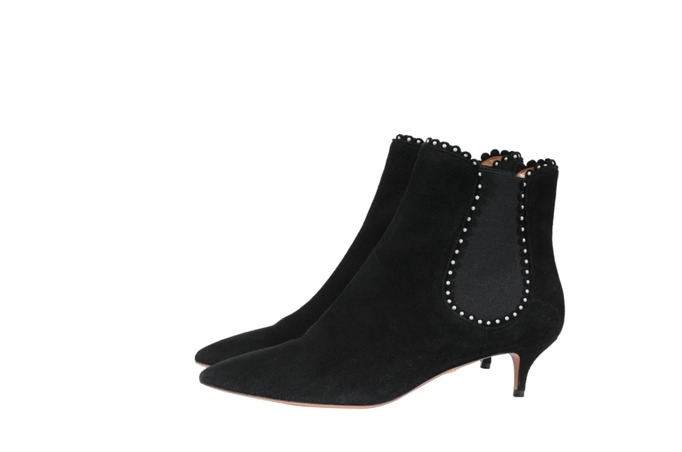 Botines Aquazzura Mujer Jicky 45 Negro Gamuza EE. UU. 9.5 UE 39.5 Perla Tachonada Foto 4 de 4