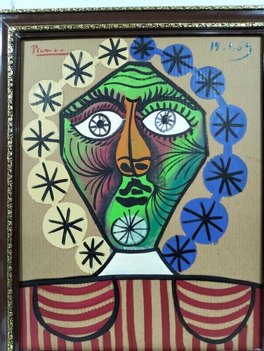 PABLO PICASSO OIL ON CORRUGATED CARDBOARD Buste d'homme WITH FRAME VERY NICE - Picture 5 of 10