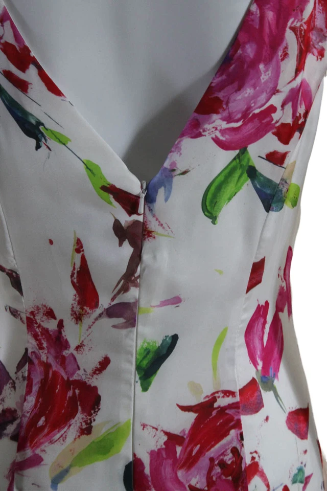 Vestido Theia Para Mujer Cremallera Trasera Sin Mangas Cuello en V Estampado en Niveles Blanco Multi Talla 4 Foto 4 de 4