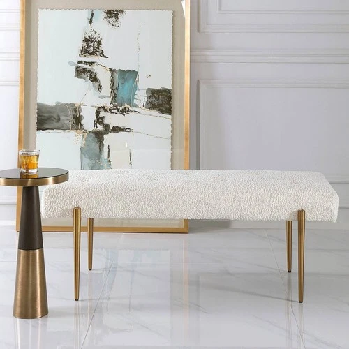 Uttermost Olivier 49 1/2" Wide White Button-Tufted Modern Accent Bench - Picture 1 of 5
