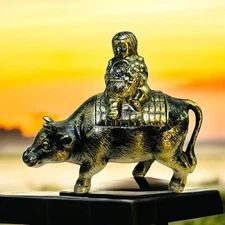 Brass Incense Burner Child Ox Flowers Cow Metal Figurine 3.5" Tall Japan Vintage