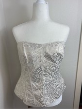 White House Black Market Gold Metallic Brocade Strapless Corset Top Size 12