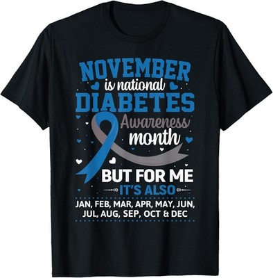 November Diabetes Awareness Blue Gray Ribbon Unisex T-Shirt