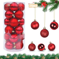 Weihnachtskugeln Kunststoff, 24Tlg Christbaumkugeln, 4 Cm Weihnachtskugeln Rot,