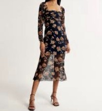 NWT Abercrombie & Fitch Emerson Floral Chiffon Long Sleeves Midi Floral Dress SP