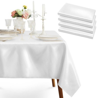 4 Pack White Satin Tablecloth, 58 x 102 Inches Polyester Tablecloth Rectangul...