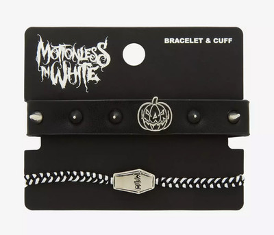 MOTIONLESS IN WHITE Coffin Pumpkin Spike Bracelet Cuff  Set NEW ON CARD