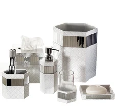 Creative Scents Quilted Mirror Bathroom Accessories Set, 6 Piece Bath Set