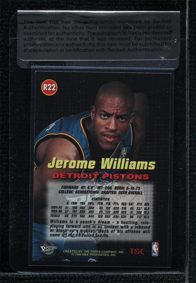 BAS 1996 Stadium Club Rookies Series 1 Jerome Williams Seal of Authenticity RC - Image 2 of 2
