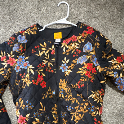 Ruby Rd. Velvet Crush Women s Floral Quilted Full Zip Jacket Black Multi 12