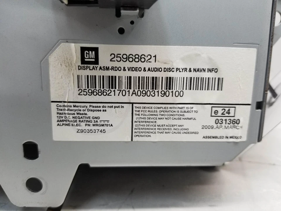 Cadillac CTS 2009 pantalla emergente (opcional) UAV) 25968621 #11153 Foto 2 de 4