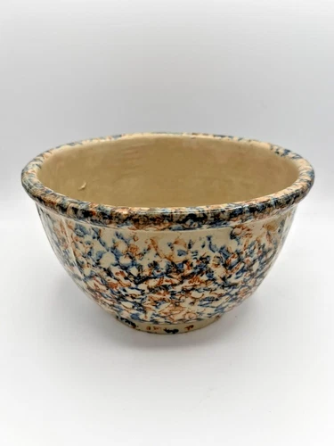 Spongeware Paneled Mixing Bowl Red Wing Saffron Spatterware Stoneware Pottery 8"