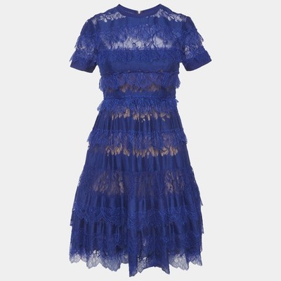 Elie Saab Minikleid blau Spitze Stufen S