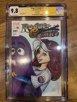 Rogue and Gambit 1 Sketch Cover CGC 9.8 Yellow JSA OA New York Mets Grimace