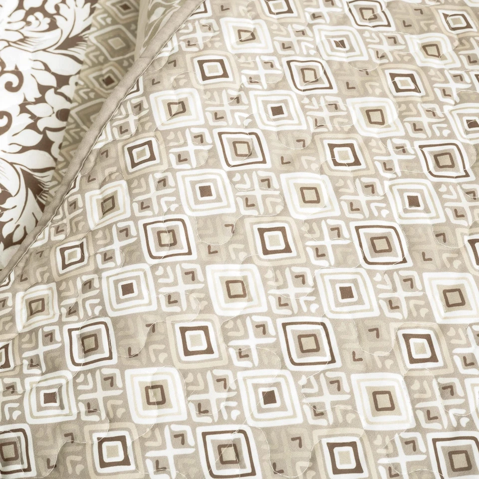 Juego de 3 edredón de algodón reversible a rayas boho, king, neutro - color audaz... Foto 4 de 4