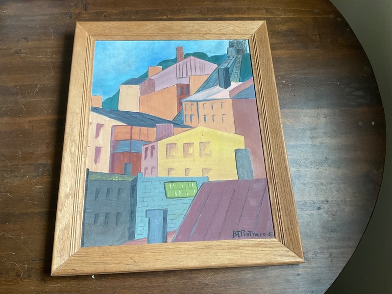 1957 Impressionist Painting - Signed  B T Prothero - Houses In Old Cincinnati