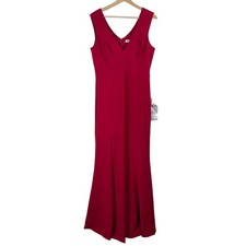 Dress the Population Sandra Gown Sz L Garnet Red Plunge Trumpet Wedding Evening