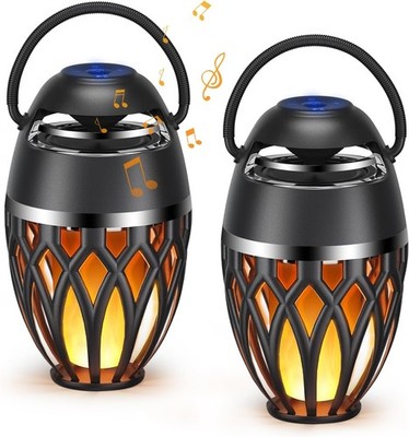 2 Pack Outdoor Bluetooth Speakers,Wireless Speaker with LED Flame Black 